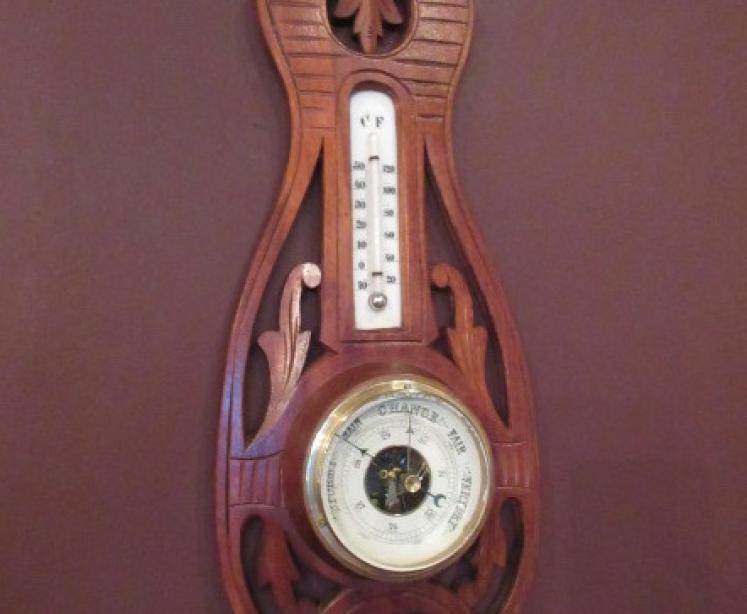  Arts & Crafts Small Walnut Banjo Barometer - Image 1