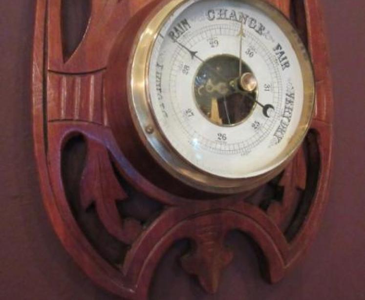  Arts & Crafts Small Walnut Banjo Barometer - Image 2
