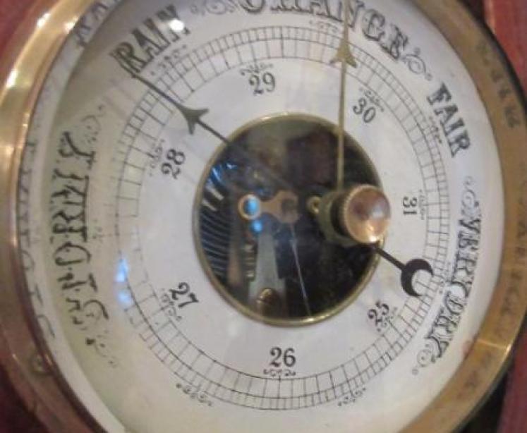  Arts & Crafts Small Walnut Banjo Barometer - Image 4