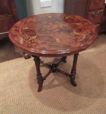 Top Quality Victorian Burr Walnut Inlaid Lamp Table