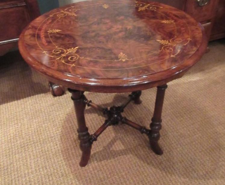 Top Quality Victorian Burr Walnut Inlaid Lamp Table - Image 1