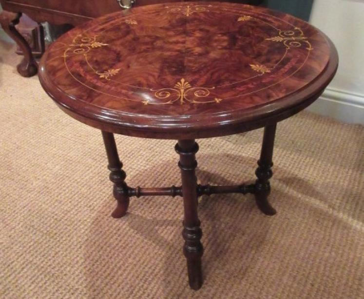Top Quality Victorian Burr Walnut Inlaid Lamp Table - Image 5