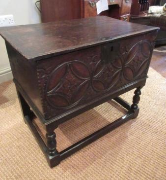 Early Georgian Period Oak Bible Box on Stand