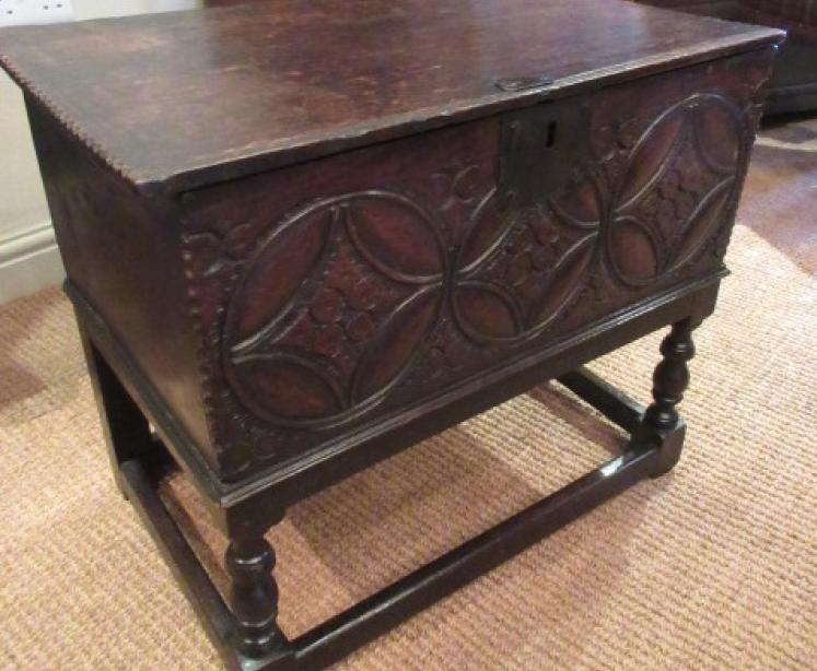 Early Georgian Period Oak Bible Box on Stand - Image 1