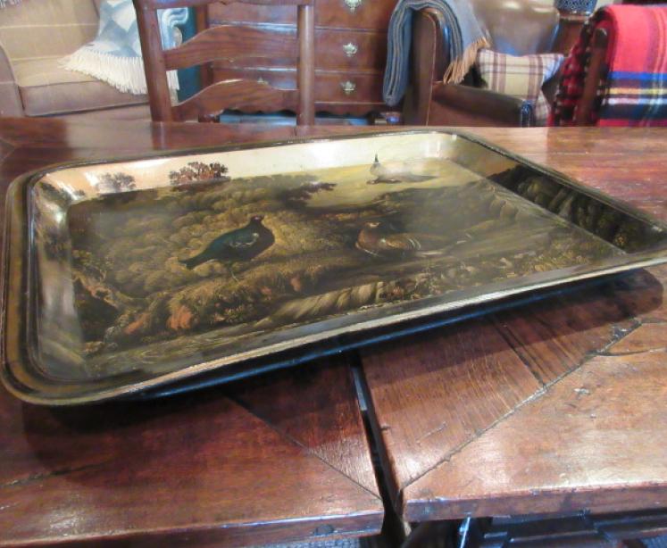 Large Early Victorian Game Scene Paper Mache Tray - Image 5