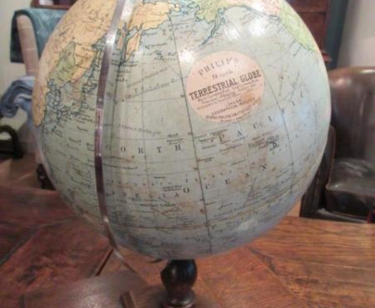 Unusual Phillip's 9" Paper Mache Globe on Stand - Image 2