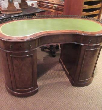 Superb Mid Victorian Burr Walnut Kidney Shaped Desk