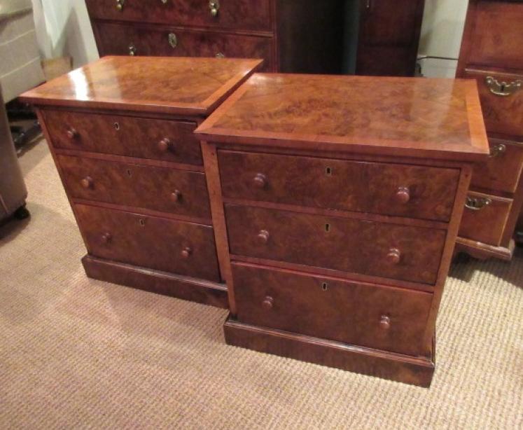 Large Pair of Mid Victorian Burr Walnut Bedside Chests - Image 1