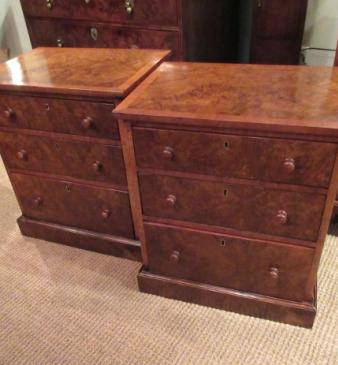 Large Pair of Mid Victorian Burr Walnut Bedside Chests