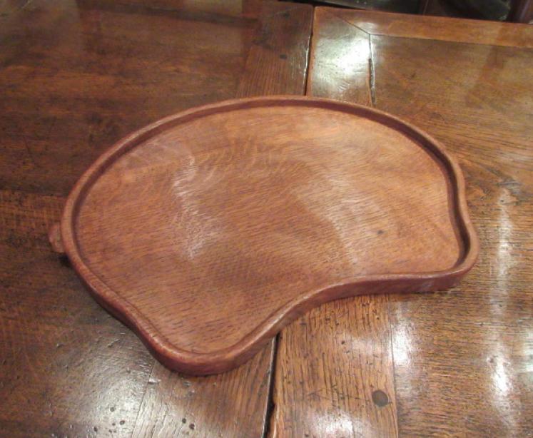 Early Mouseman Adzed Oak Kidney Shaped Tray - Image 1