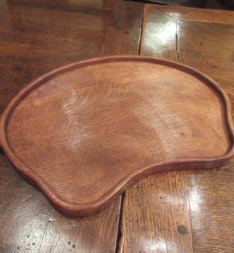 Early Mouseman Adzed Oak Kidney Shaped Tray