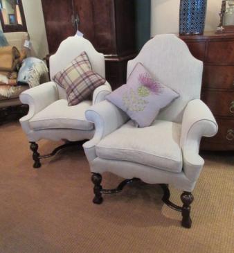 Fine Pair of Queen Anne Style Shaped Back Armchairs