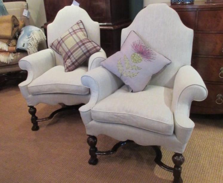 Fine Pair of Queen Anne Style Shaped Back Armchairs - Image 1