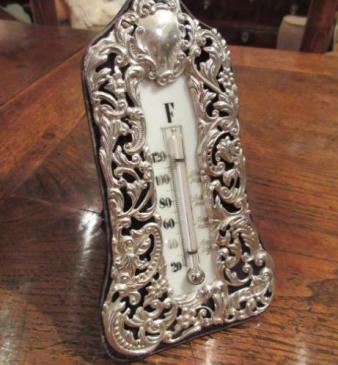 Edwardian Period Silver Desk Top Thermometer