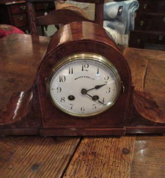 Late 19th Century Burr Walnut Inlaid Striking Mantel Clock