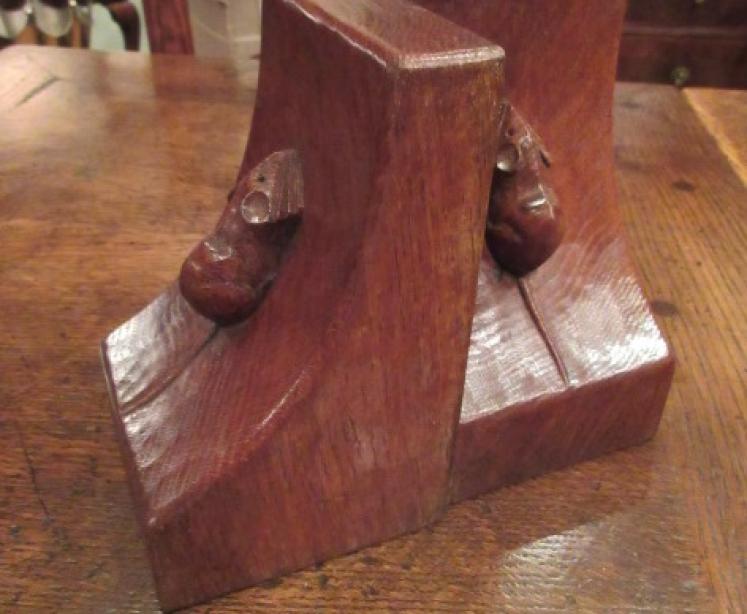 Early Pair of Mouseman Adzed Oak Bookends.c.1940 - Image 3