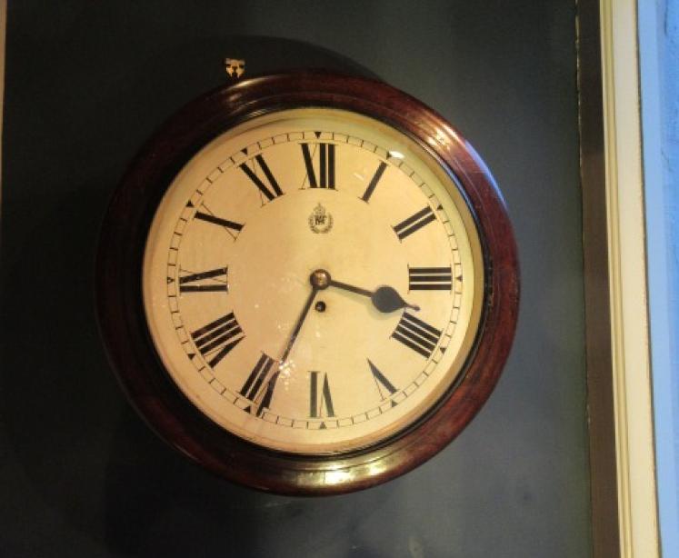 Genuine Ex RAF Mahogany 14" Fusee Dial Wall Clock - Image 1