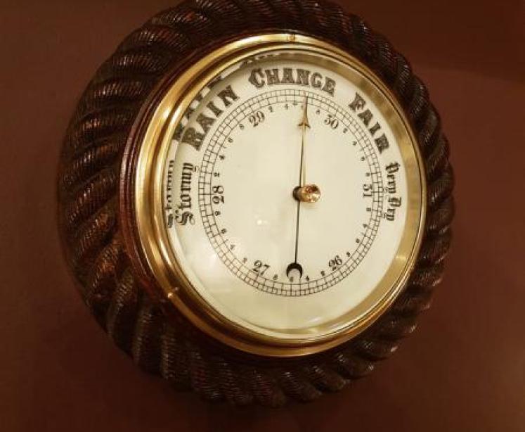 Carved Oak Rope Edge Ships Barometer - Image 1