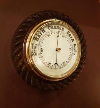 Carved Oak Rope Edge Ships Barometer