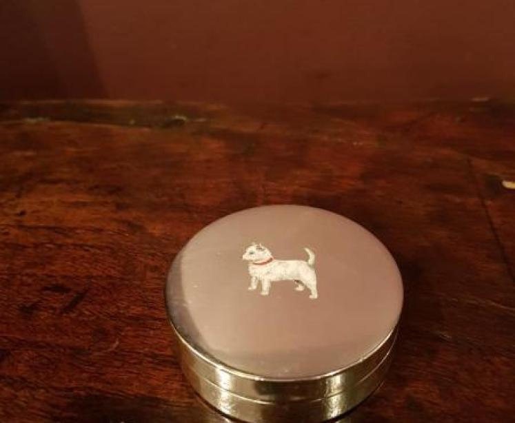 George V Period Silver & Terrier Enamel Pill Box - Image 1