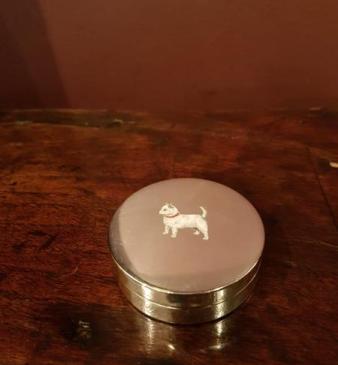 George V Period Silver & Terrier Enamel Pill Box