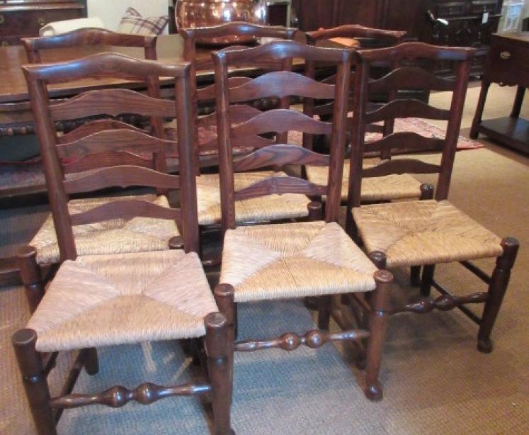 Set of Six 19th century Ash Rush Seated Chairs - Image 1