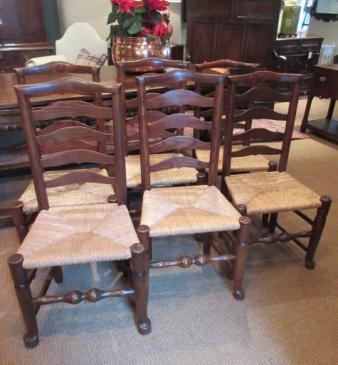 Set of Six 19th century Ash Rush Seated Chairs