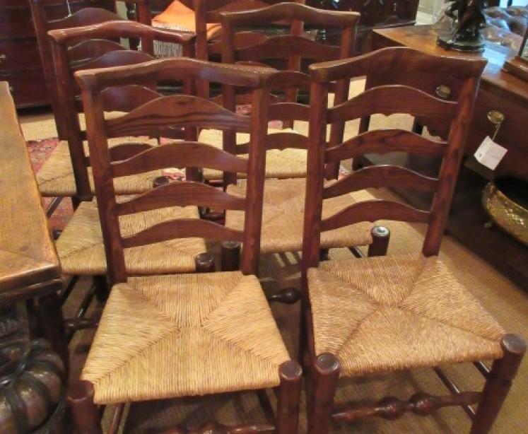 Set of Six 19th century Ash Rush Seated Chairs - Image 5
