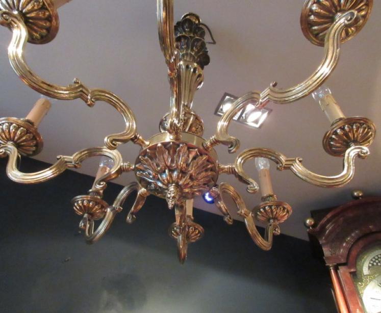 Edwardian Period Cast Brass Eight Arm Chandelier - Image 2