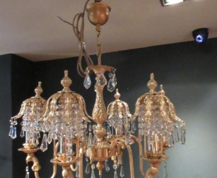 Pair of Matching 1920's Gilt Bronze Chandeliers - Image 1