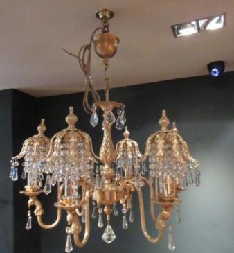 Pair of Matching 1920's Gilt Bronze Chandeliers