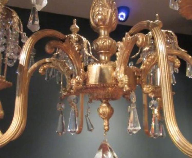 Pair of Matching 1920's Gilt Bronze Chandeliers - Image 5