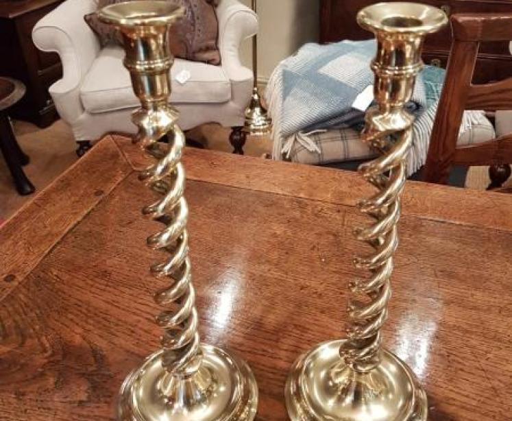 Pair of Victorian Cast Brass Barley Twist Candlesticks - Image 1