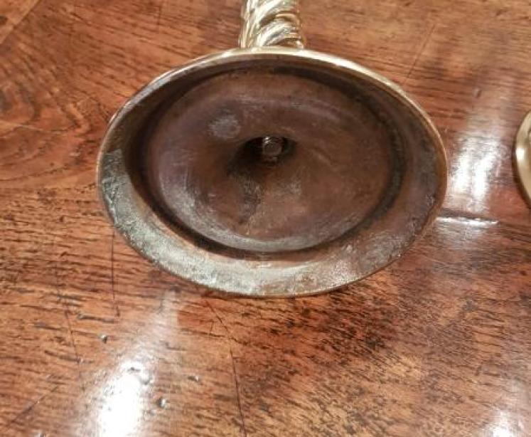 Pair of Victorian Cast Brass Barley Twist Candlesticks - Image 4