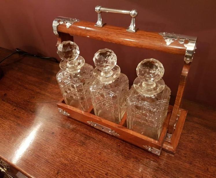 Victorian Oak Three Bottle Tantalus - Image 4