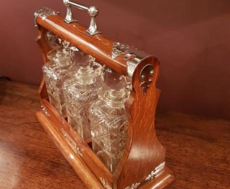 Victorian Oak Three Bottle Tantalus - Image 5