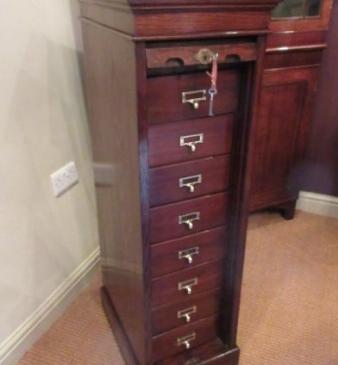 Slim Late Victorian Tambour Front Filing Cabinet