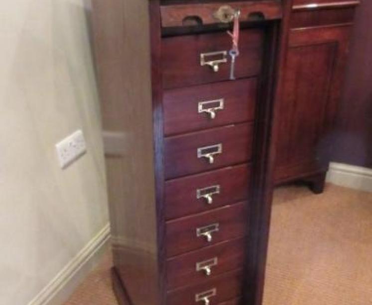 Slim Late Victorian Tambour Front Filing Cabinet - Image 1