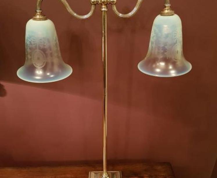 Edwardian Brass Twin Arm Table Lamp - Image 1