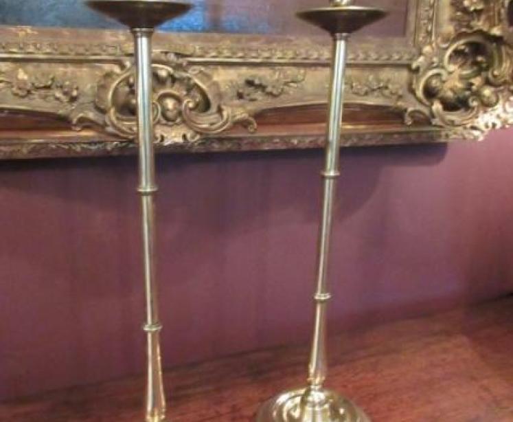 Pair of Early Victorian Brass Tall Taper Candlesticks - Image 1