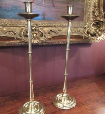 Pair of Early Victorian Brass Tall Taper Candlesticks