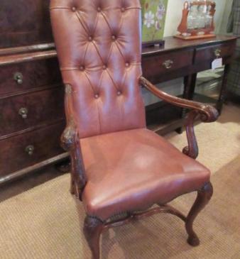 Late 19th Century Walnut & Leather Open Armchair