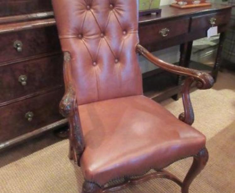 Late 19th Century Walnut & Leather Open Armchair - Image 1