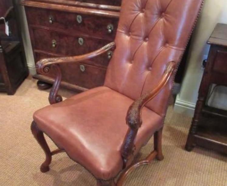Late 19th Century Walnut & Leather Open Armchair - Image 5