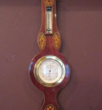Superb Victorian Sheraton Inlaid Miniature Banjo Barometer