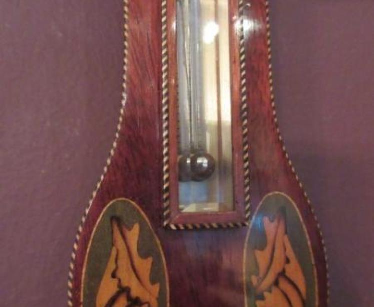Superb Victorian Sheraton Inlaid Miniature Banjo Barometer - Image 3