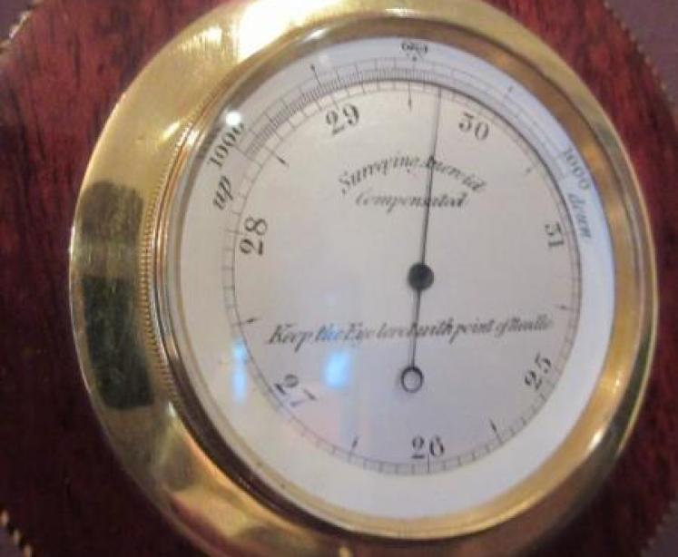 Superb Victorian Sheraton Inlaid Miniature Banjo Barometer - Image 5