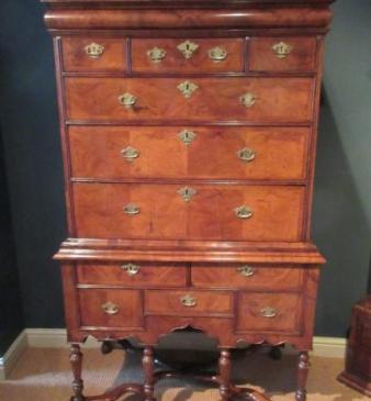 Fine Queen Anne Period Figured Walnut Chest on Stand