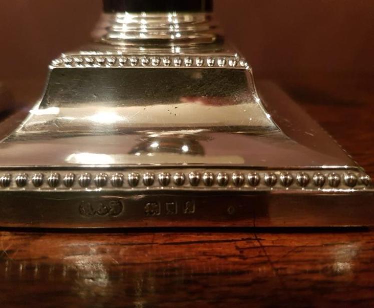 Pair of Silver & Tortoise Shell Column Corinthian Mount Candlesticks - Image 3