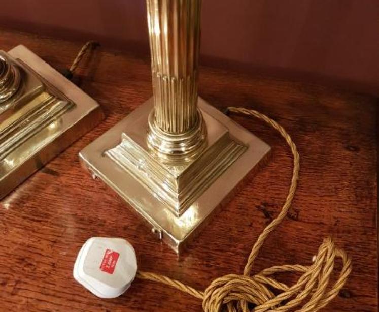 Pair of Edwardian Solid Brass Corinthian Column Table Lamps - Image 4